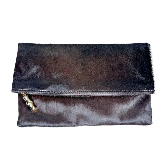 J. McLaughlin Brown Calf Hair Fold Over Clutch Bag - Picture 1 of 8